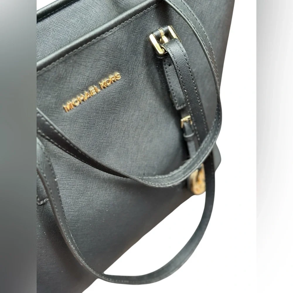 Michael Kors Black Leather Tote with Gold Accents